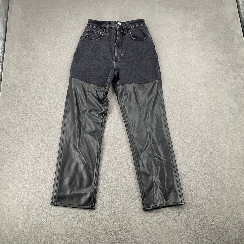 Abercrombie & Fitch 90s Straight Ultra High Rise Leather Denim Jeans 25 0XS